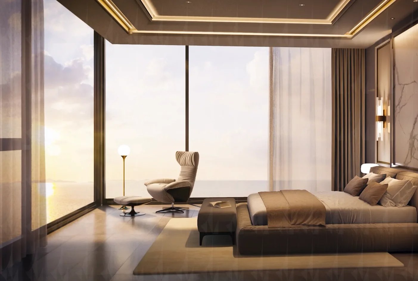 Riviera Palm Beach — спальня с панорамным видом на море