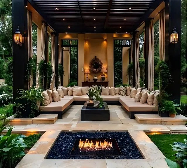 Riviera Palm Beach — открытая лаунж-зона с камином