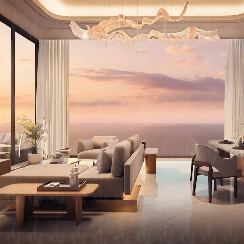 Riviera Palm Beach — гостиная и столовая с видом на море